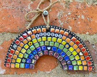 Mosaico personalizado, regalo conmemorativo del arco iris, memorial de jardín personalizado, monumento a mascotas, arte de la pared del arco iris, decoración personalizada, regalo por pérdida