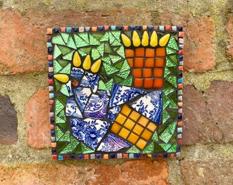 Mosaic chicken, wall plaque, kitchen wall art, garden wall plaque, funky chicken mosaic, yard decor, unique hand made gift, mosaic wall art