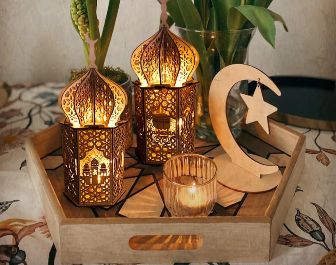 Shop Ramadan Vibes Six Sided Wooden Lamp 35*15*15cm at best price