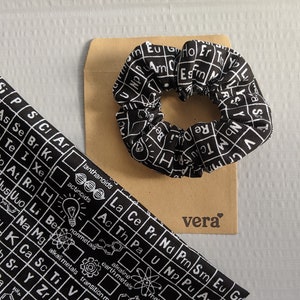 Periodic Table Scrunchie - Cotton - Black - White - Gift Ideas - Letterbox Gift