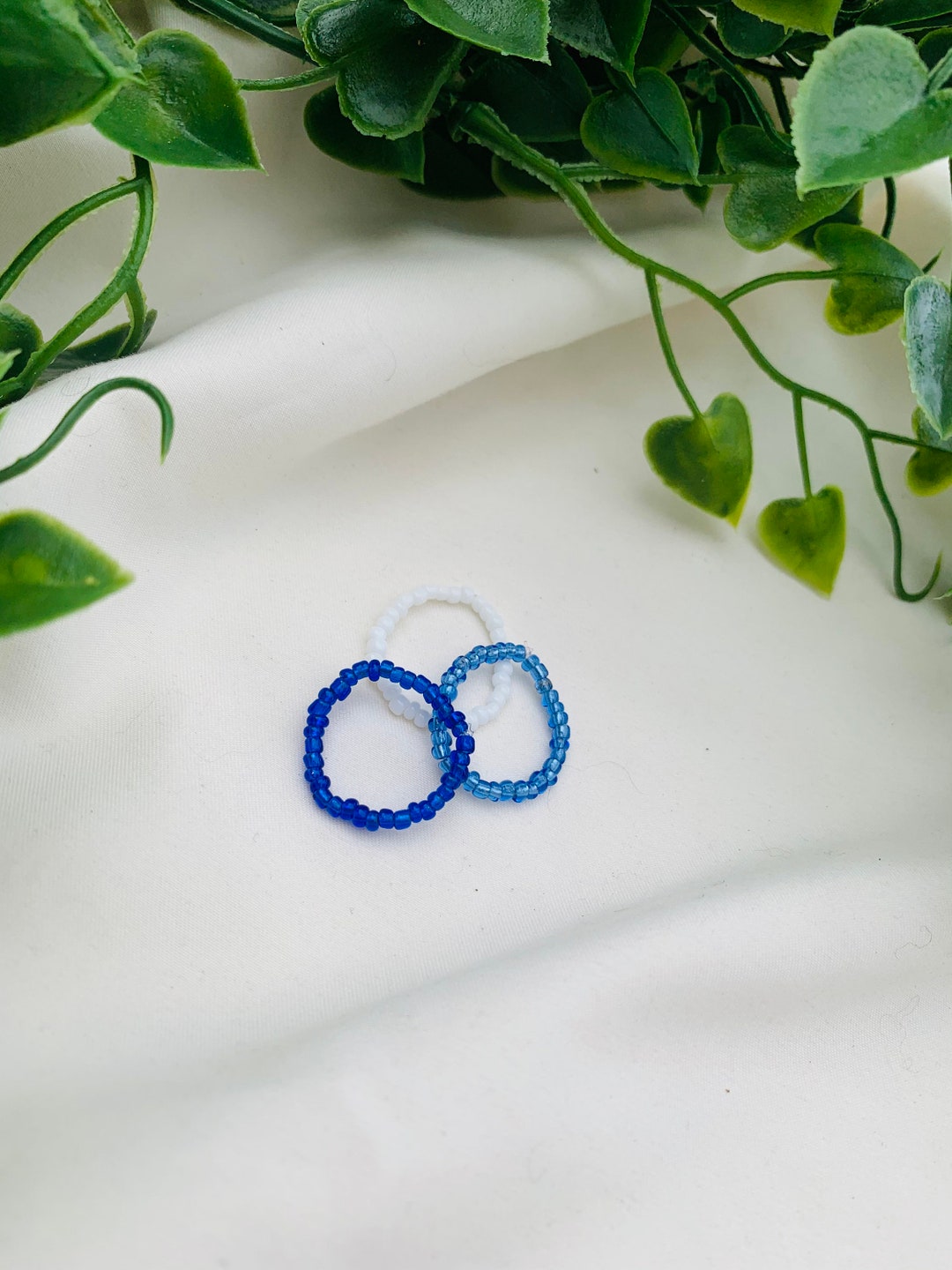 3 Pack Blue Beaded Seed Bead Rings - Etsy