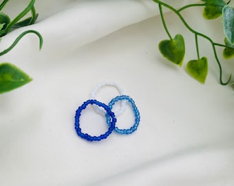 3 pack blue beaded seed bead rings