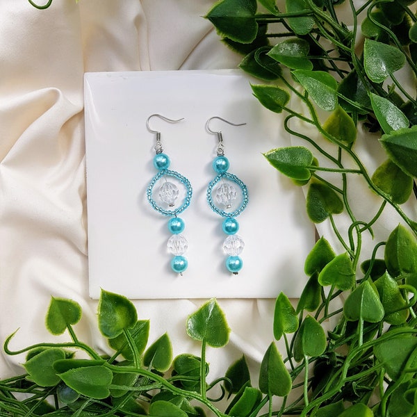 Lustre en perle de perles bleu cristal longues boucles d’oreilles pendantes