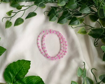 Magenta beaded bracelet, iridescent boho jewelry, stretchy and fun friendship bracelet