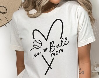 T-Ball Mom Shirt, Heart Tee Ball Mom T-Shirt, T-Ball Mama Shirt, Gift for T-Ball Mom, Gift for Boy Mom, Mother's Day Gift, Baseball Mom