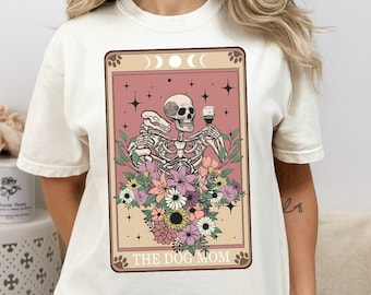 Comfort Colors Funny Tarot Card Shirt Cream, Dog Mom Women Shirt, Oversized Skeleton Tarot Card Tee, Gothic Women Shirt, Dog Wine Shirt
