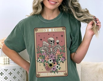 Comfort Colors Funny Tarot Card Shirt, Dog Mom Women Shirt, Oversized Skeleton Tarot Card Tee, Gothic Mystical Women Shirt, Dog Wine Shirt