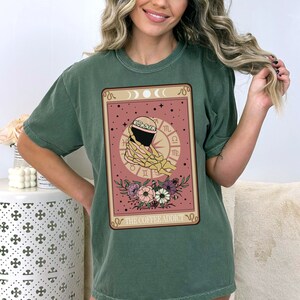 Comfort Colors Funny Tarot Card Shirt, Coffee Addict Women Shirt, Oversize Skeleton Tarot Card Tee, Gothic Mystical Women Shirt