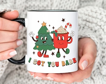 Couples Christmas Mug, "I Got You Babe" Retro GROOVY Coffee and Hot Cocoa Holiday Mug gift for Best Friends, Sorority Sisters, Siblings