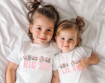 Camisa de hermana mayor, camisetas de hermana mayor Lil Sis, nuevo regalo de hermana mayor, nuevo juego de hermanos de regalos de hermana bebé, nuevo traje de bebé, camisetas de hermanas a juego