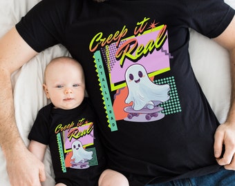 Babys erster Halloween neuer Dad Shirt passender Baby Body, Creep it Real, Skateboarding, Papa und ich, Geschenk von Frau, Baby-Dusche-Geschenk