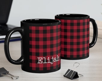 PERSONALIZED Name Buffalo Plaid Holiday Coffee Mug, CUSTOM Classy Christmas Hot Cocoa Mug, gift for him, husband gift, friends