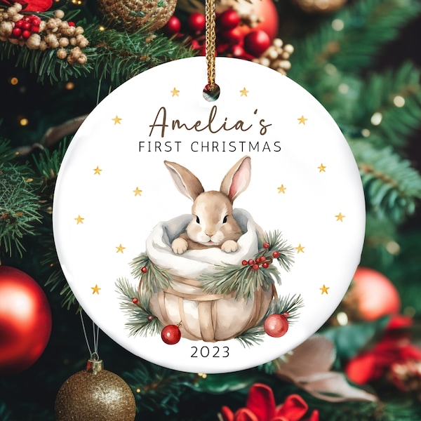 Baby's First Christmas Ornament 2023, Bunny Ornament, Custom Baby Ornament, Year of the Rabbit Ornament, Baby Girl 1st Christmas Ornament