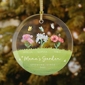 Custom Birth Flower Ornament, Mom Personalized Ornament, Mama&#39;s Garden, Glass Mom Christmas Ornament, Christmas Gift for Mom, Mom&#39;s Garden