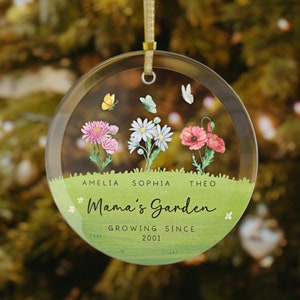 Custom Birth Flower Ornament, Mom Personalized Ornament, Mama&#39;s Garden, Glass Mom Christmas Ornament, Christmas Gift for Mom, Mom&#39;s Garden