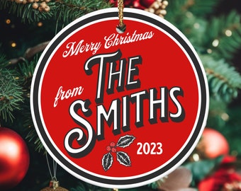 Custom 2023 Family Ornament, Retro Family Name Ornament, Personalized Last Name Ornament, Custom Christmas Card, Surname Ornament