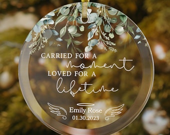 Miscarriage Ornament, Baby Loss Personalized Baby Memorial Ornament, Pregnancy Loss, Stillbirth, Eucalyptus Greenery Custom Glass Ornament