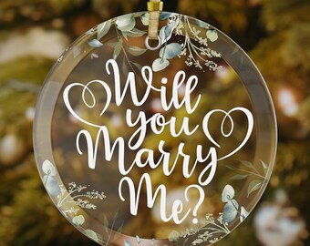 Will You Marry Me Ornament, Proposal Ornament, Engaged Ornament, Pop the Question, Proposal Gift, Eucalyptus Glass Getting Married Ornament