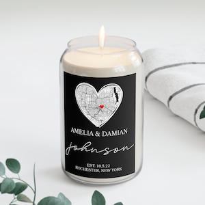 Vela personalizada recién casada, vela de mapa casado, vela de matrimonio, vela de soja perfumada personalizada, regalo de bodas para pareja de recién casados