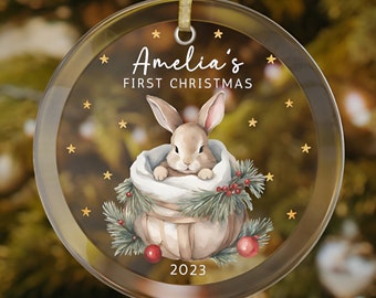 Personalized Baby&#39;s First Christmas Ornament 2024, Bunny Ornament, Custom Baby Ornament, 1st Christmas Rabbit Ornament, Baby Shower Gift