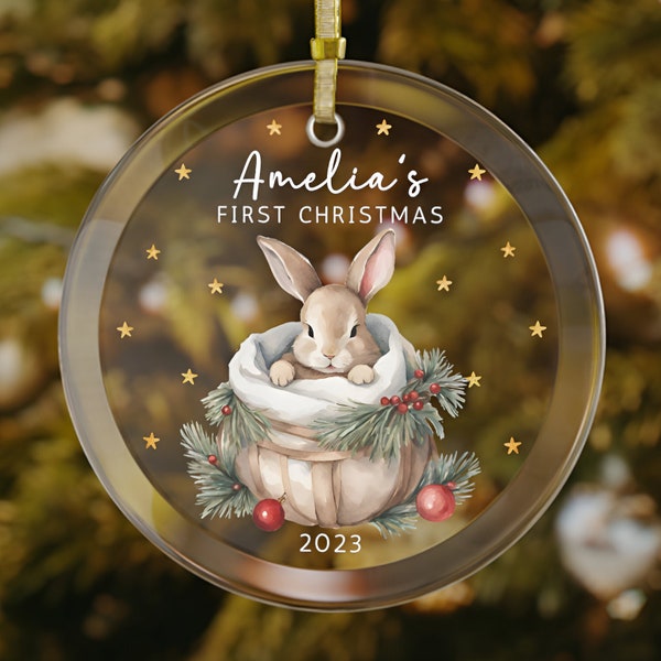 Personalized Baby's First Christmas Ornament 2023, Bunny Ornament, Custom Baby Ornament, 1st Christmas Rabbit Ornament, Baby Shower Gift