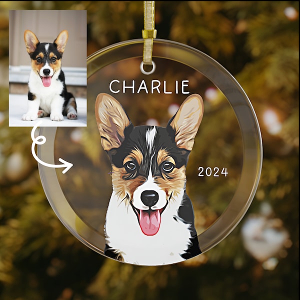 Custom Dog Ornament, Personalized Dog Photo Painted Christmas Ornament, First Christmas Glass Ornament, New Pet Gift, Pet Memorial Gift