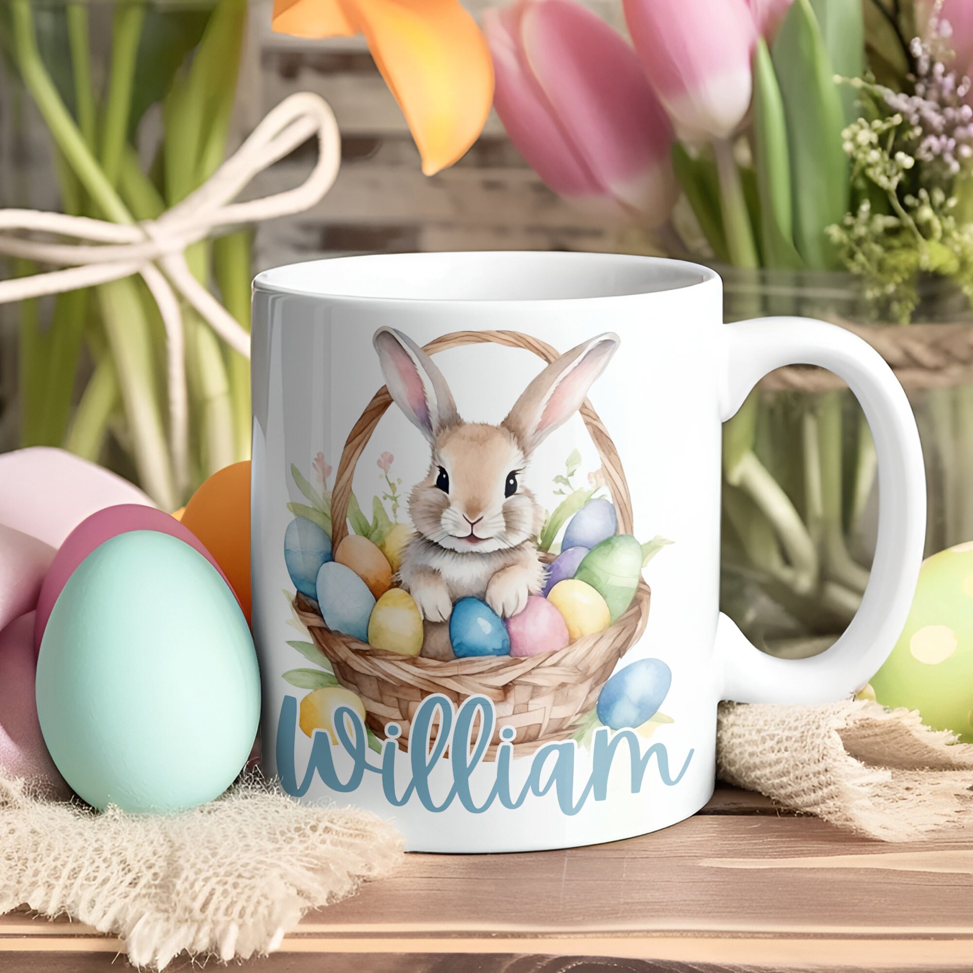 Custom Easter Mug, Custom Kids Easter Gift, Easter Coffee Mug, Easter Hot Cocoa and Tea Mug, Personalized Kids Name Easter, Custom Name Mug