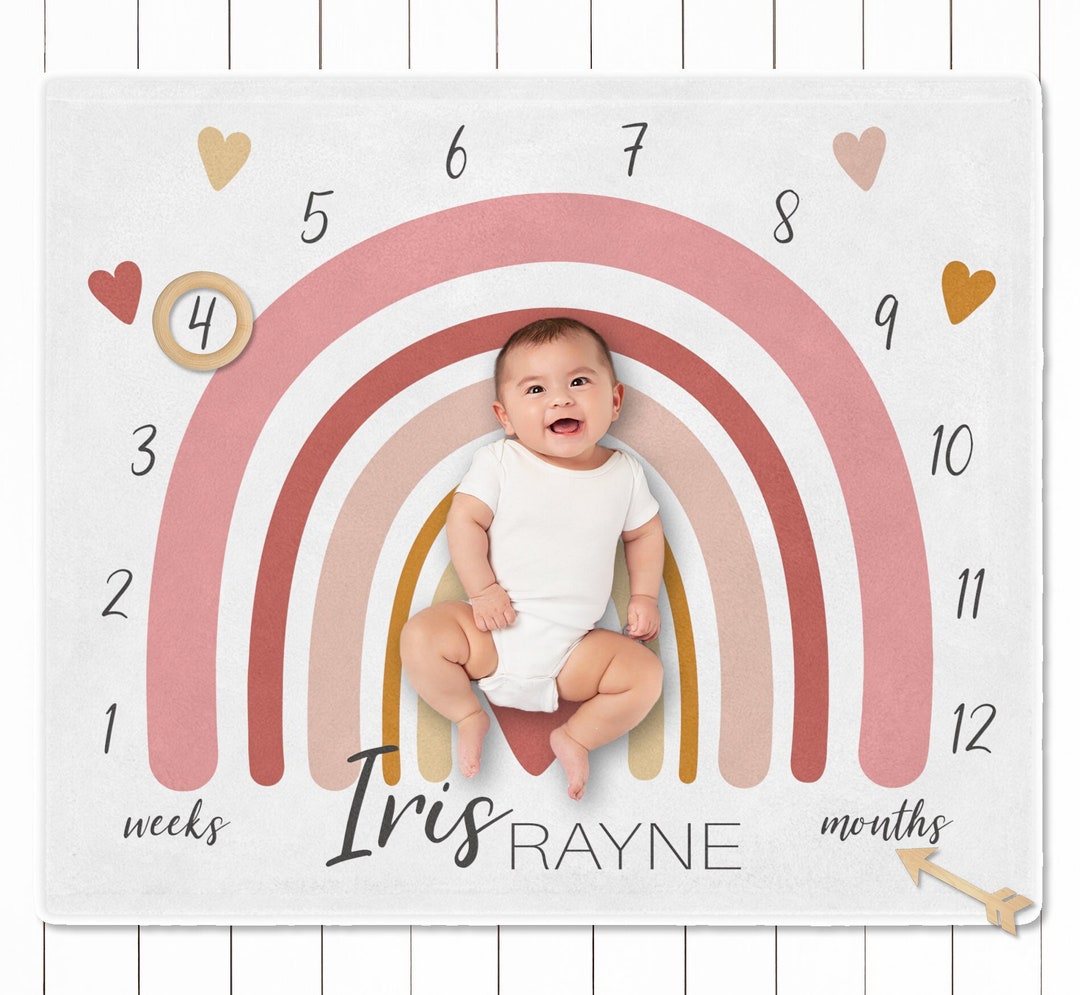 Sugar + Maple Neutral Rainbow Arch Milestone Blanket - Non-Personalized main image 1