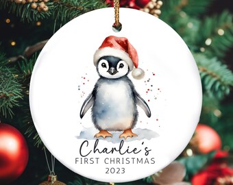 Baby's First Christmas Ornament 2023, Penguin Ornament, Custom Baby Ornament, Personalized Name Ornament, Baby Girl 1st Christmas Ornament