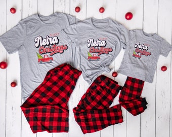 Personalized Matching Family Last Name Shirt Christmas T-Shirts, Farm Family Shirt, Retro Christmas Truck Shirt, Heather Gray Family Tees