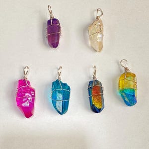 Aura Quartz Crystal Pendants: Brass Wire Wrapped, Wholesale Lot of 10