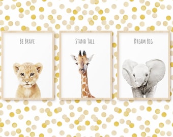 Animal Prints With Words, Set of 3 Safari Baby Animals, Instant Digital Download