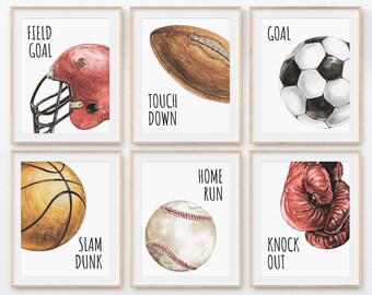 Sports Prints, Set of Sports Art Prints Boy Nursery Decor, Boys Room Sports Wall Art Decor