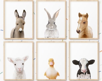 Farm Animal Prints, Set of 6 Nursery Farm Animals Wall Art