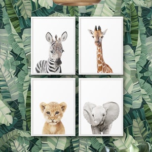 Safari Nursery Prints, Baby Animal Print, Set of 4 Jungle Nursery Wall Art, Printable Animals Decor For Girl Boy