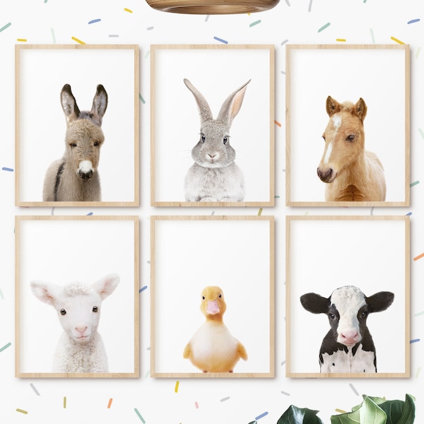 Farm Animal Prints, Set of 6 Nursery Farm Animals Wall Art