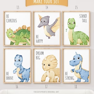 Baby Dinosaur Art Prints,  Nursery Watercolor Art, Set of 6 PRINTABLE Dinosaur Wall Art, Boys Room Wall Art, Cute Dinosaur Print