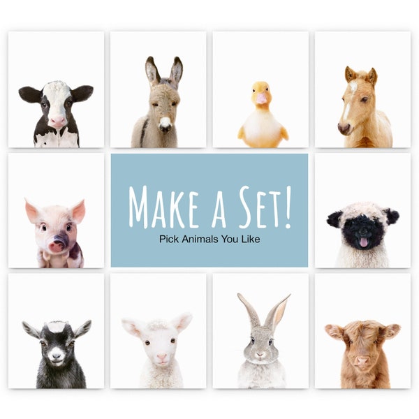 Pick any Farm Nursery Decor Prints, Printable Baby Animal Farm Wall Art Animals Print, Digital Download