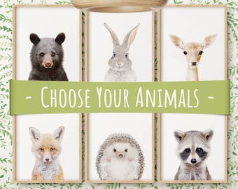 Woodland Nursery Prints, Set of 6 Nursery Baby Animal Prints, Woodland Animals Printable Wall Art Digital Download