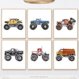 Monster Truck Print Set Of 6 Monster Truck Printable Wall Art, Toddler Room Decor Prints Birthday Gift Bedroom Decor