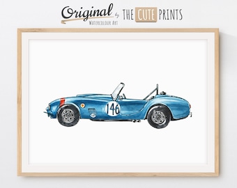 Navy Blue Classic Racing Car Print, Printable Vintage Sport Car Wall Art, Nursery Wall Art, Transportation Nursery Print, Boys Room Decor