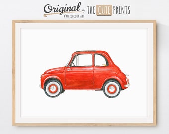 Red Vintage Car Print, Classic Car Art, Printable Mini Vehicle Print, Kids Room Wall Decor, Transportation Wall Art, Vehicle Decor