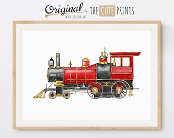 Train Print, Steam Locomotive Prints, Train Printable Wall Art Room Decor, Boy Bedroom Art, Transportation Decor, Kid Room Decor