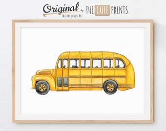 School Bus Print, Vintage Bus Wall Art, Printable Vehicles Nursery Art, Transportation Nursery Decor Prints, Kid Room Decor, Classroom Art