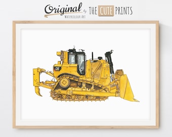 Bulldozer Print, Construction Printable Wall Art, Bulldozer Truck Print, Toddler Boy Room Decor, Watercolor Construction Nursery Wall Art