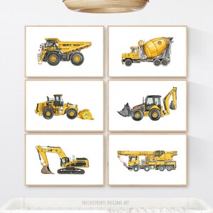 Construction Nursery Prints, Set of 6 Construction Truck Wall Art Set of Printable Vehicle Transportation, Nursery Truck Prints