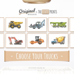 Construction Vehicle Prints, Set of 6 Truck Wall Art, Boys Gallery, Set of Transportation Prints Nursery, Watercolor Art, Truck Print