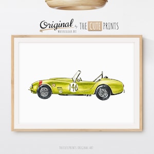 Green Shelby Cobra Wall Art, Classic Racing Car Print, Vintage Race Car Print, Printable Wall Art, Transportation Nursery Decor