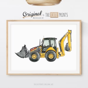 Backhoe Print, PRINTABLE Digger Wall Art, Construction Backhoe Wall Art, Toddler Boy Room Transportation Nursery Wall Art