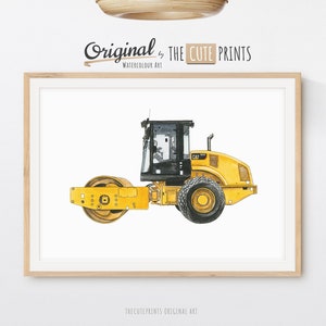 Road Roller Wall Art, Construction Printable Wall Art, Steam Roller Print, Toddler Boy Room Decor, Watercolor Construction Nursery Prints,